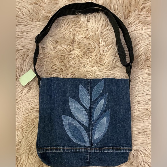 Handbags - Denim Leaf Handmade Upcycled Leaf Pattern Shoulder Bag